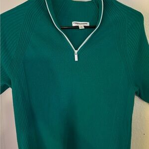 Prologue Green Ribbed Blouse with Zipper